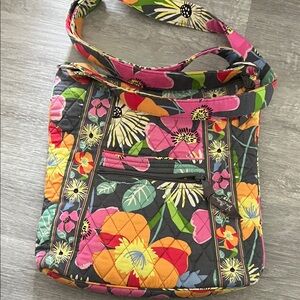 Vera Bradley Quilted Floral Crossbody in Pink, Orange, Yellow & Green on Black
